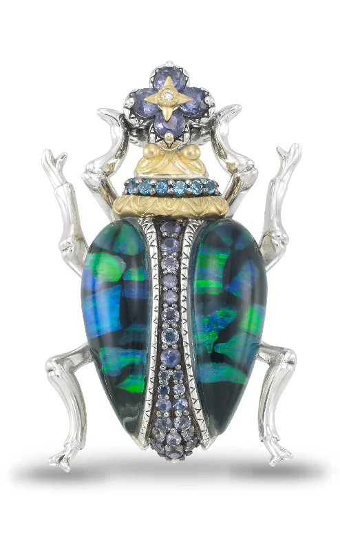 Beetle Station/Pendant- Diamond, Iolite, London Blue Topaz & Opal