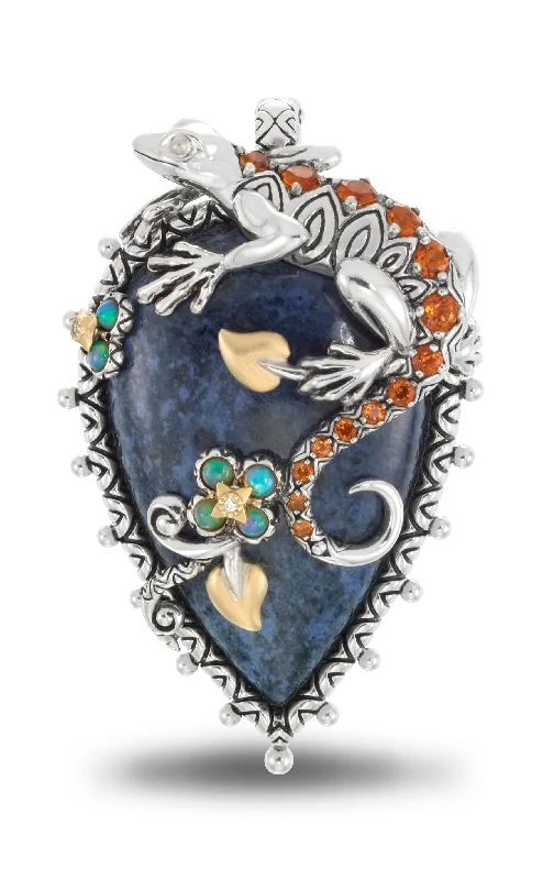 Dumortierite Gecko Pendant- Diamond, Opal,Citrine