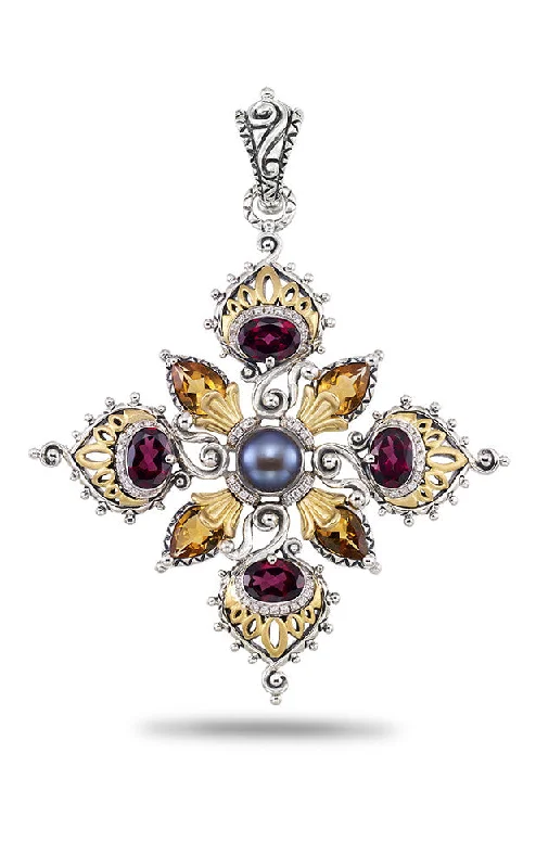 Cross Pendant – Diamond, Pink Garnet, & Citrine