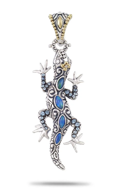 Gecko Pendant - Diamond, Opal & Blue Topaz