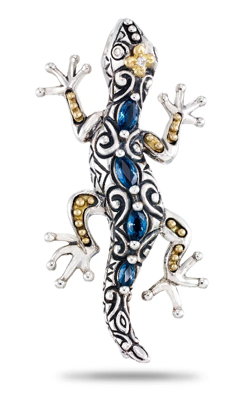 Gecko Station Pendant - Diamond & London Blue Topaz