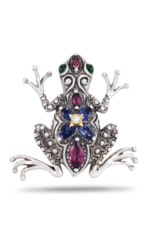 Frog Station Pendant - Diamond, Pink Garnet, Iolite & Tsavorite