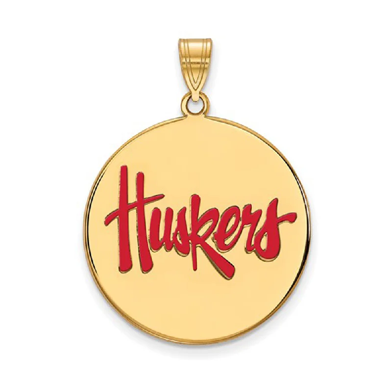 14k Gold Plated Silver U. of Nebraska XL Enamel Disc Pendant