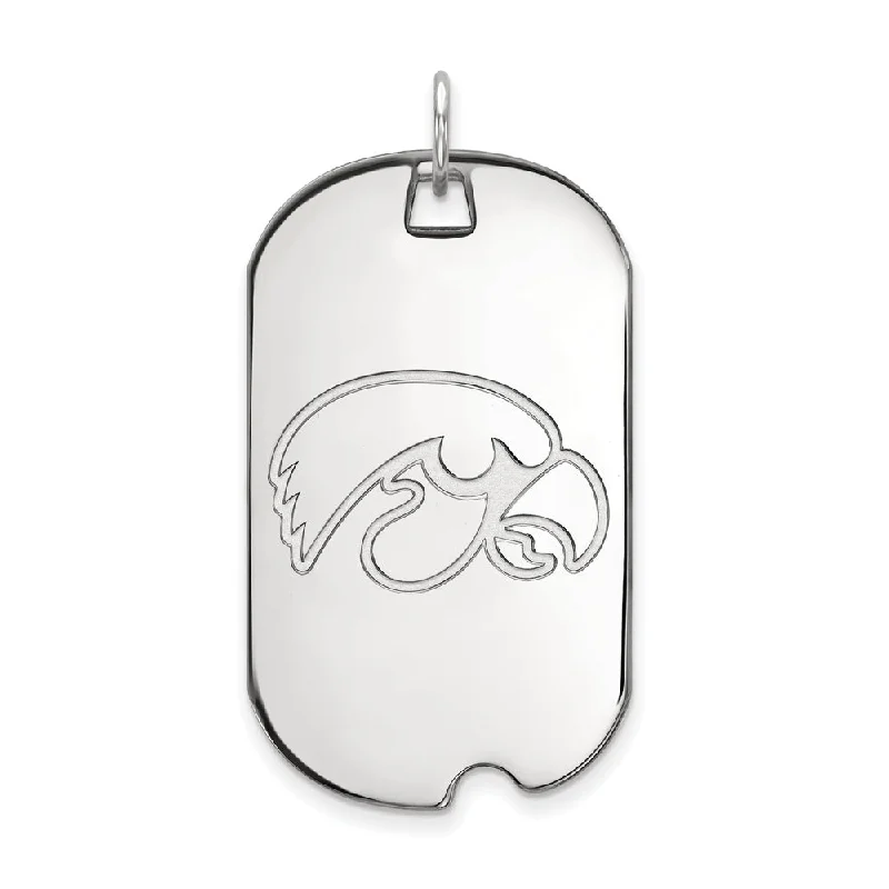 14k White Gold U. of Iowa Large Dog Tag Pendant