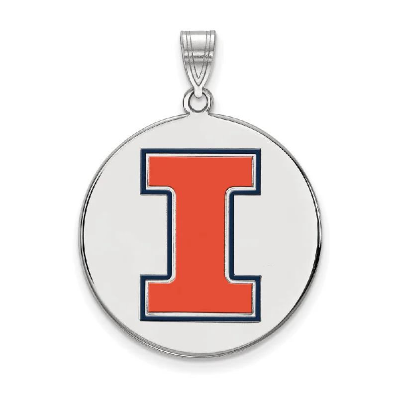 Sterling Silver U. of Illinois XL Enamel 'I' Disc Pendant