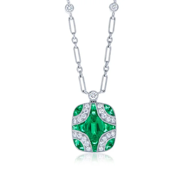 Sparkle More For Less – Jewelry Sale Happening Now KWIAT Argyle Collection Emerald and Diamond Necklace N-28688E-0-DIAEME-18KW