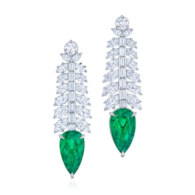 Chic, Trendy, And Affordable Jewelry Sale KWIAT Colombian Emerald and Diamond Earrings E-2593-0-EME-PLAT