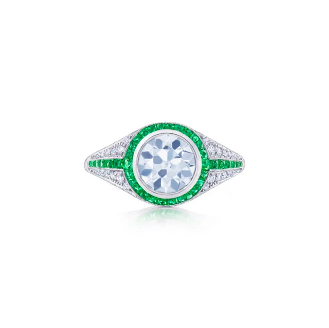 Unmissable Jewelry Sale – Shop Before It's Too Late KWIAT Diamond Engagement with Emerald Accents Ring F-1068FLOE-0-DIAEME-PLAT