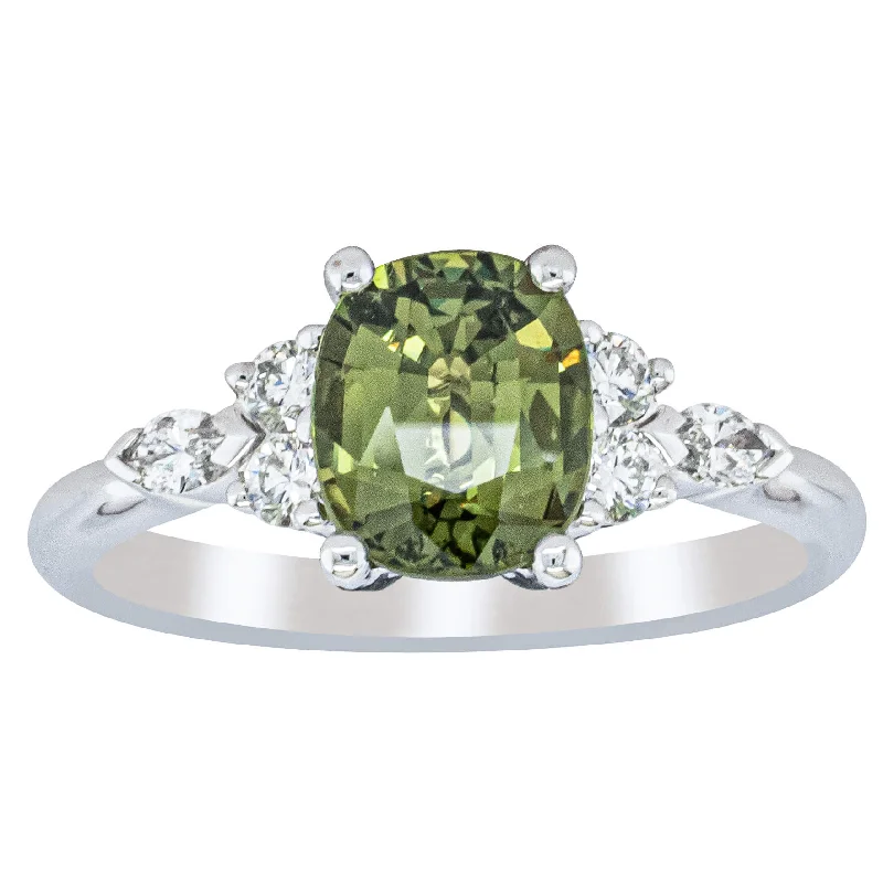 Discounted Jewelry For A Glamorous Look 18ct White Gold 1.78ct Green Sapphire & Diamond Oriana Ring