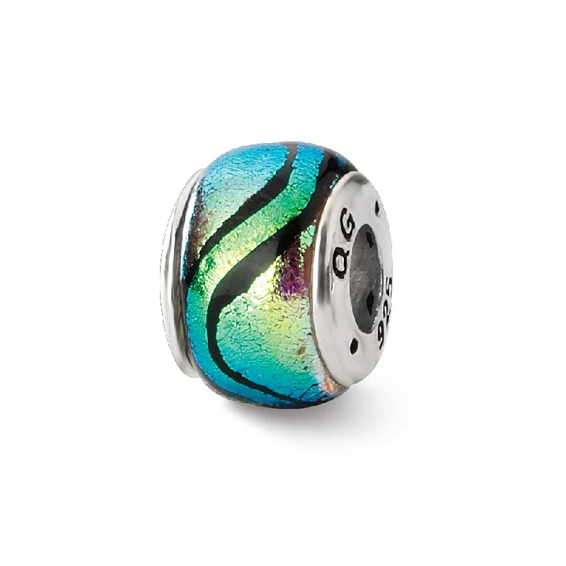 Unique Jewelry Designs Now At Discounted Rates Blue Green Dichroic Glass Sterling Silver Bead Charm