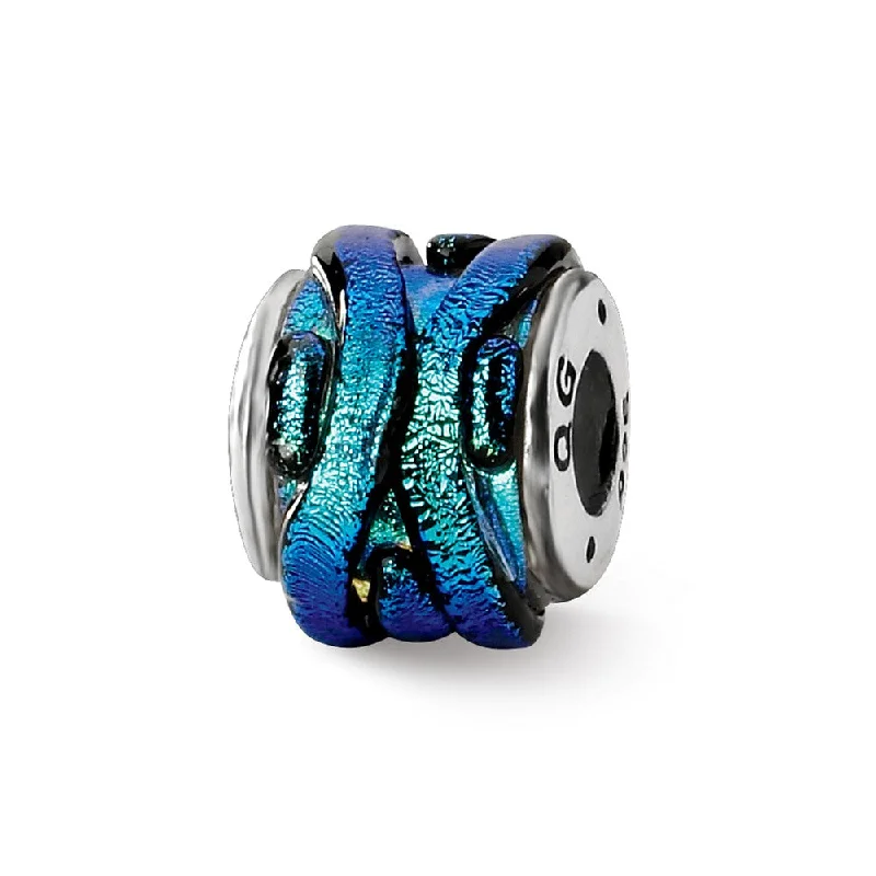 Discounted Jewelry For A Glamorous Look Blue Textured Dichroic Glass Sterling Silver Bead Charm