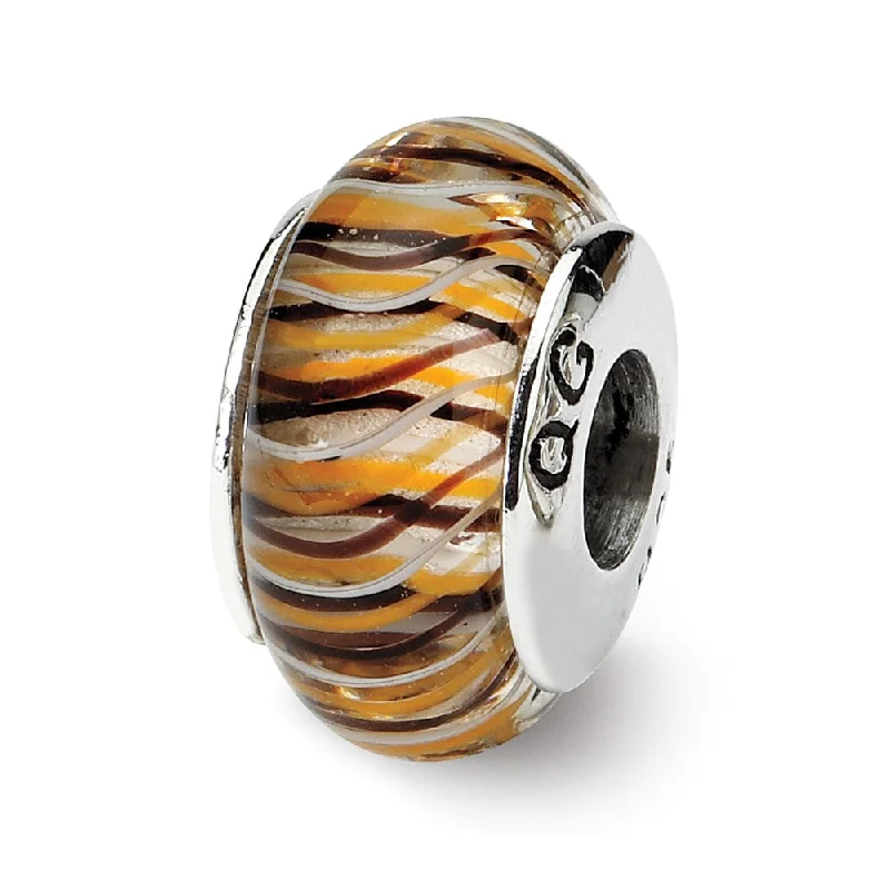 Affordable Glamour – Premium Jewelry At Special Prices Brown & Yellow Striped Glass Sterling Silver Bead Charm