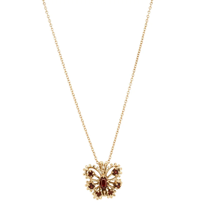 Versatile Layering Jewelry For Effortless Chic Deja Vu 9ct Yellow Gold Garnet Butterfly Pendant