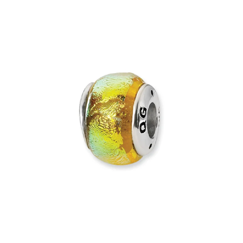 Affordable Luxury Jewelry For Every Occasion Dichroic Glass and Sterling Silver Yellow Bead Charm, 13mm