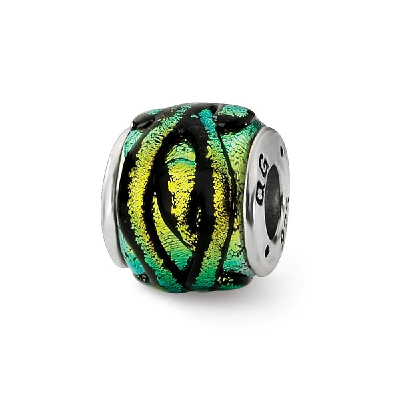 Limited-Stock Jewelry Sale – Once It's Gone, It's Gone Dichroic Glass and Sterling Silver Yellow Striped Bead Charm, 14mm