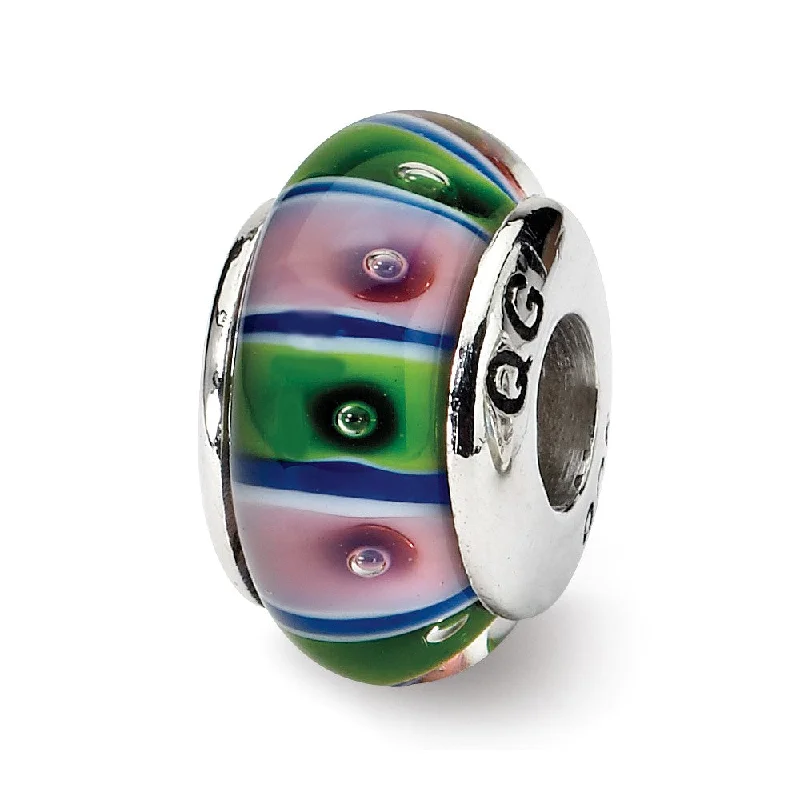 Special Sale On Handcrafted Jewelry – Shop Today Glass and Sterling Silver Green & Pink Striped Bead Charm, 13.25mm