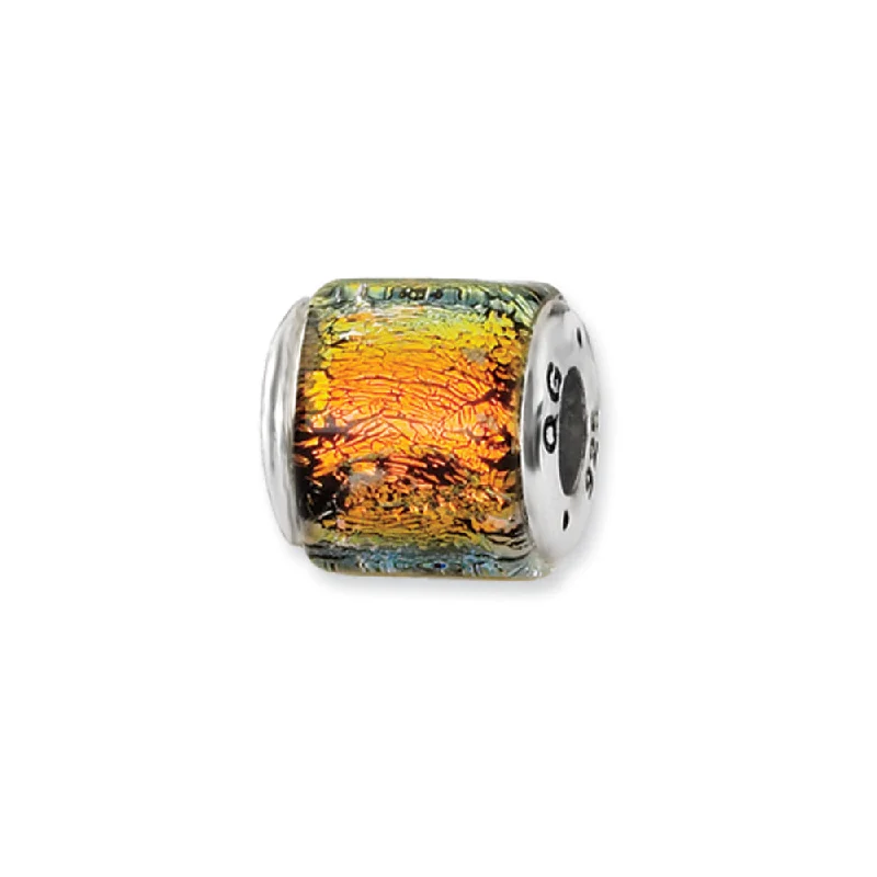 Seasonal Jewelry Deals – Elevate Your Style Orange Dichroic Glass & Sterling Silver Bead Charm, 13mm