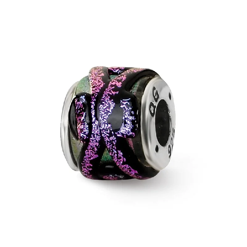 Limited-Time Offer On Elegant Jewelry Pieces Purple Textured Dichroic Glass Sterling Silver Bead Charm