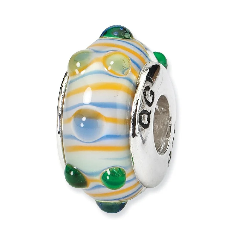 Personalized Jewelry At Special Discount Rates Striped & Textured Glass Sterling Silver Bead Charm