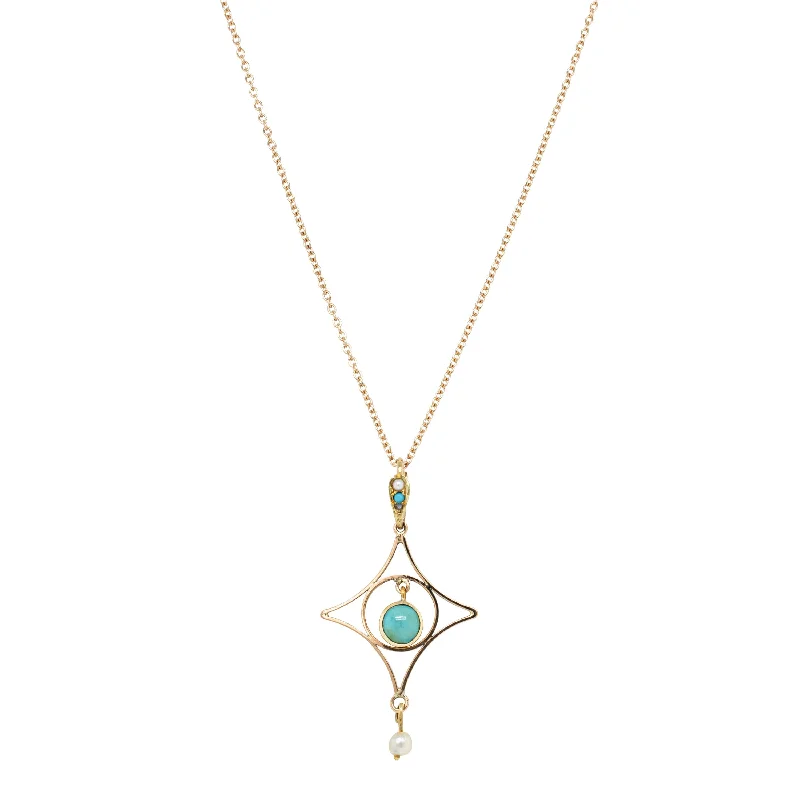 Luxury Jewelry Sale – Sparkle For Less Vintage 15ct Yellow Gold Turquoise & Pearl Pendant