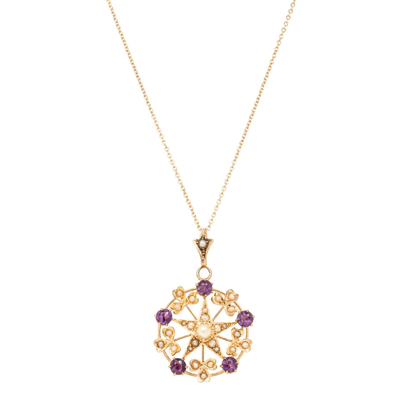 Special Deals On Handcrafted And Designer Jewelry Vintage 17ct Rose Gold Amethyst & Seed Pearl Star Pendant