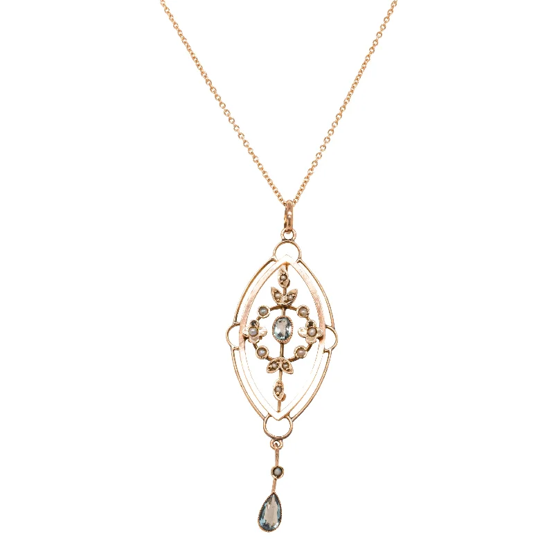 Flash Sale On Exquisite Jewelry – Don't Miss Out Vintage 9ct Rose Gold Aquamarine & Seed Pearl Pendant